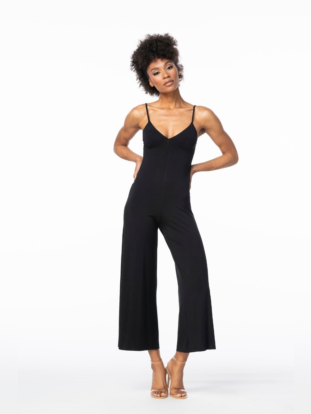 Jolie Black Spaghetti-Strap Wide-Leg Jumpsuit